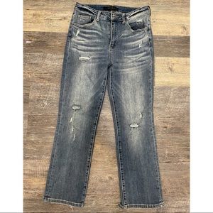 Risen Jeans Straight Leg Distressed Crop Jean